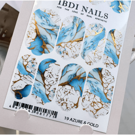 19 AZURE & GOLD - Nail Wraps IBDI Nails 2