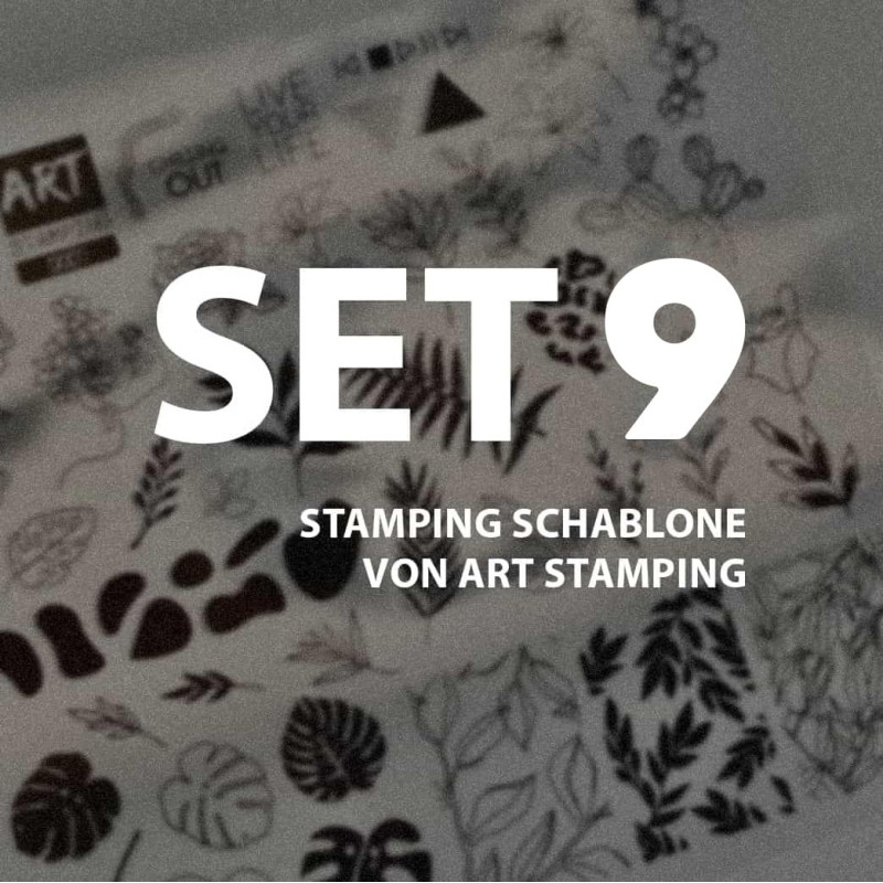 SET aus 9 Schablonen + 9 Design Blätter ART STAMPING